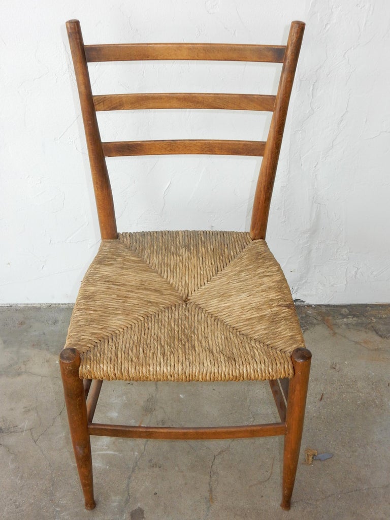 Vintage Italian Ladder Back Chairs with Rush Seating at 1stDibs