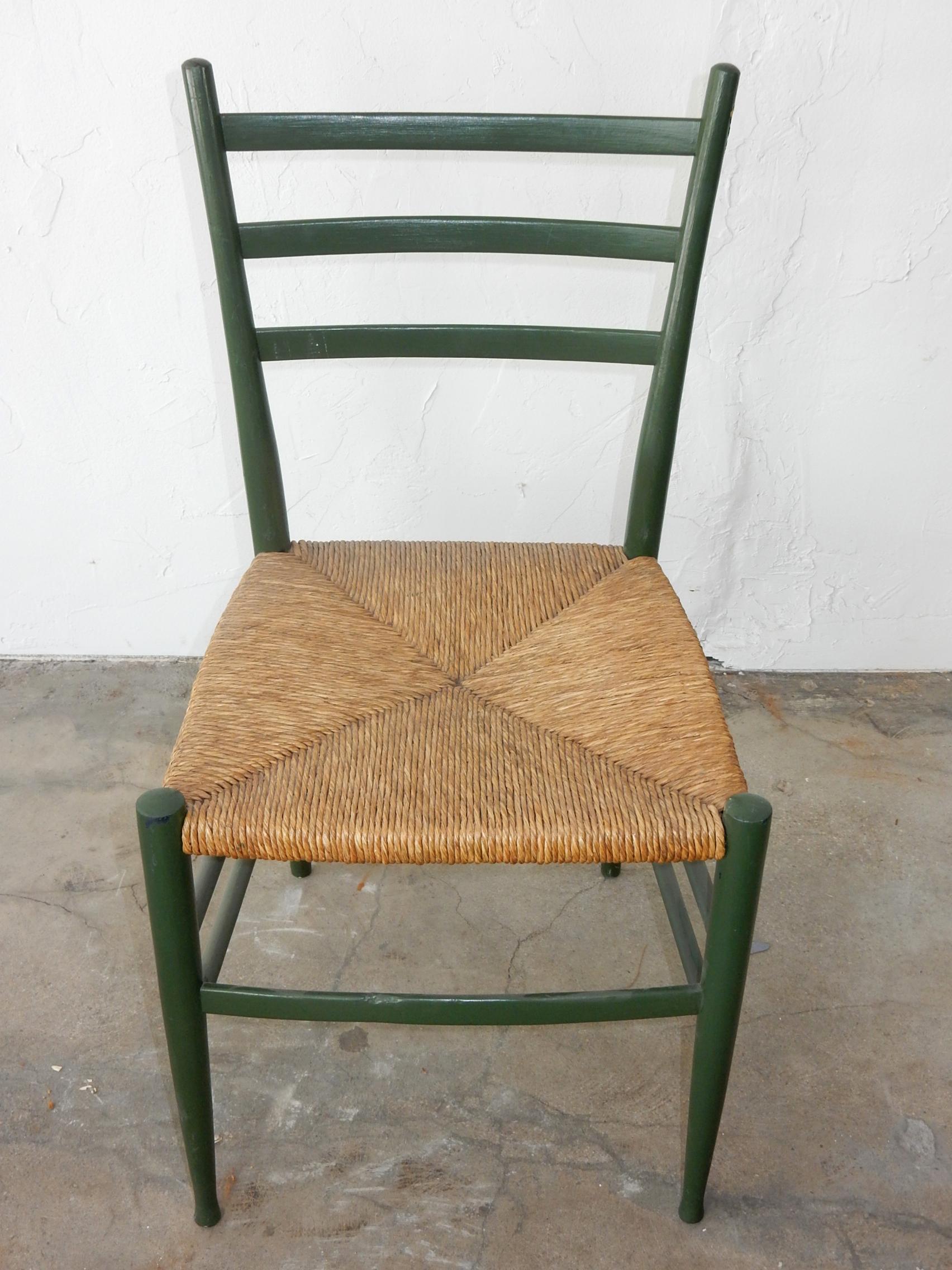 Mid-Century Modern Vintage Italian Ladder Back Chairs with Rush Seating