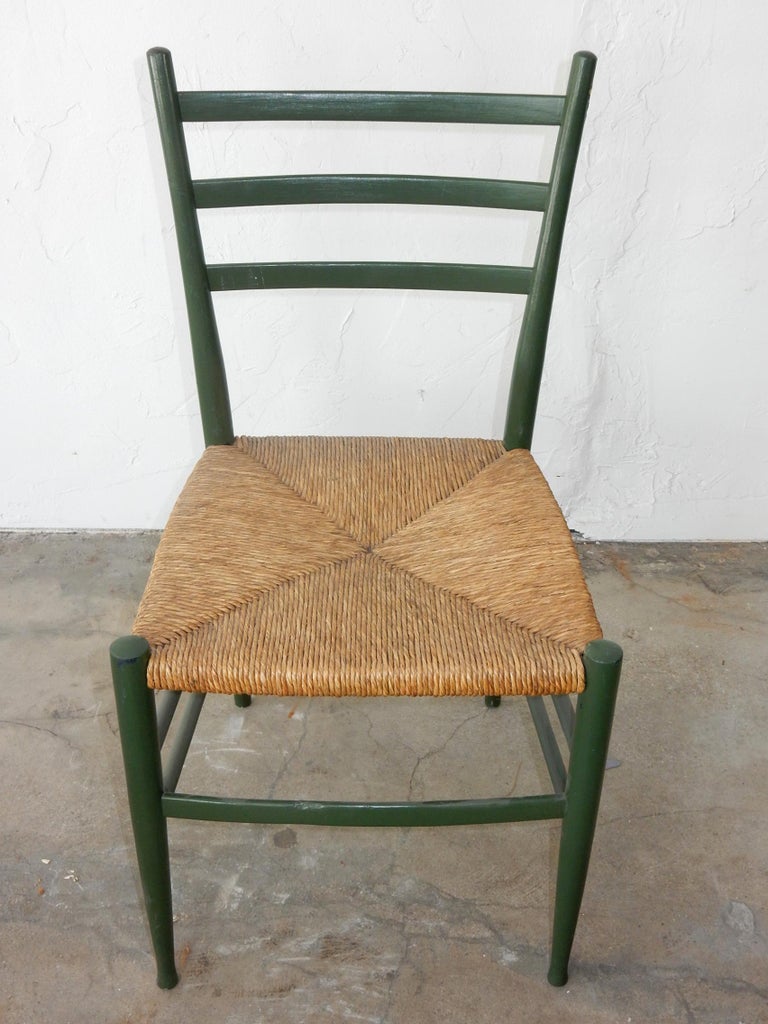 Vintage Italian Ladder Back Chairs with Rush Seating at 1stDibs