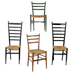 Vintage Italian Ladder Back Chairs with Rush Seating