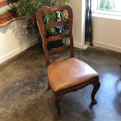 Vintage Italian Ladder Back Side Chair Light Walnut with Leather Seat Nailhead