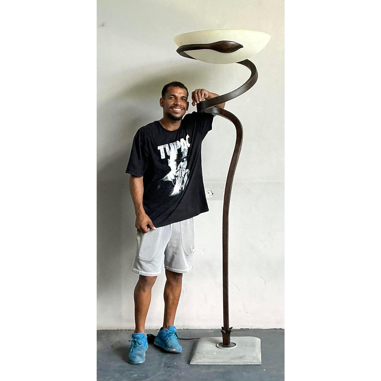 Vintage Italian Lamp International “Alfea” Cast Copper Lamp by Enzo Ciampalini For Sale 1