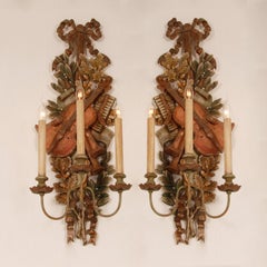 Vintage Italian Lamps Carved NeoClassical Music Trophies Wall Sconces a pair