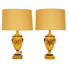 Used Italian Lamps Yellow Neoclassical Lion Traditional Table Lamps a pair