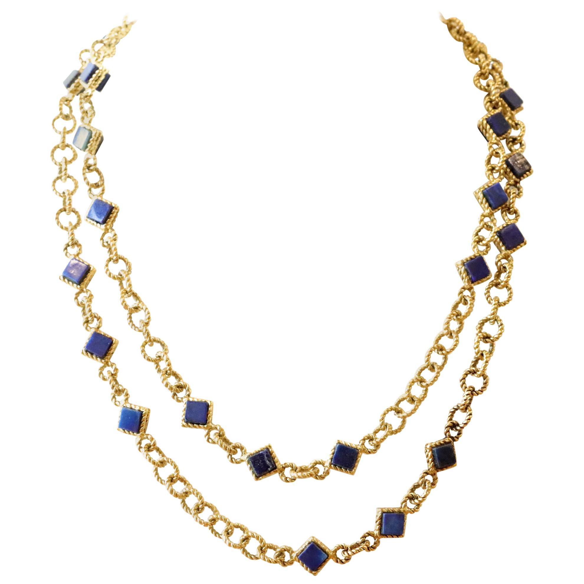 Vintage Italian Lapis Lazuli 18 Karat Gold Necklace