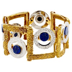 Bracelet italien vintage bicolore en or 18 carats et lapis-lazuli