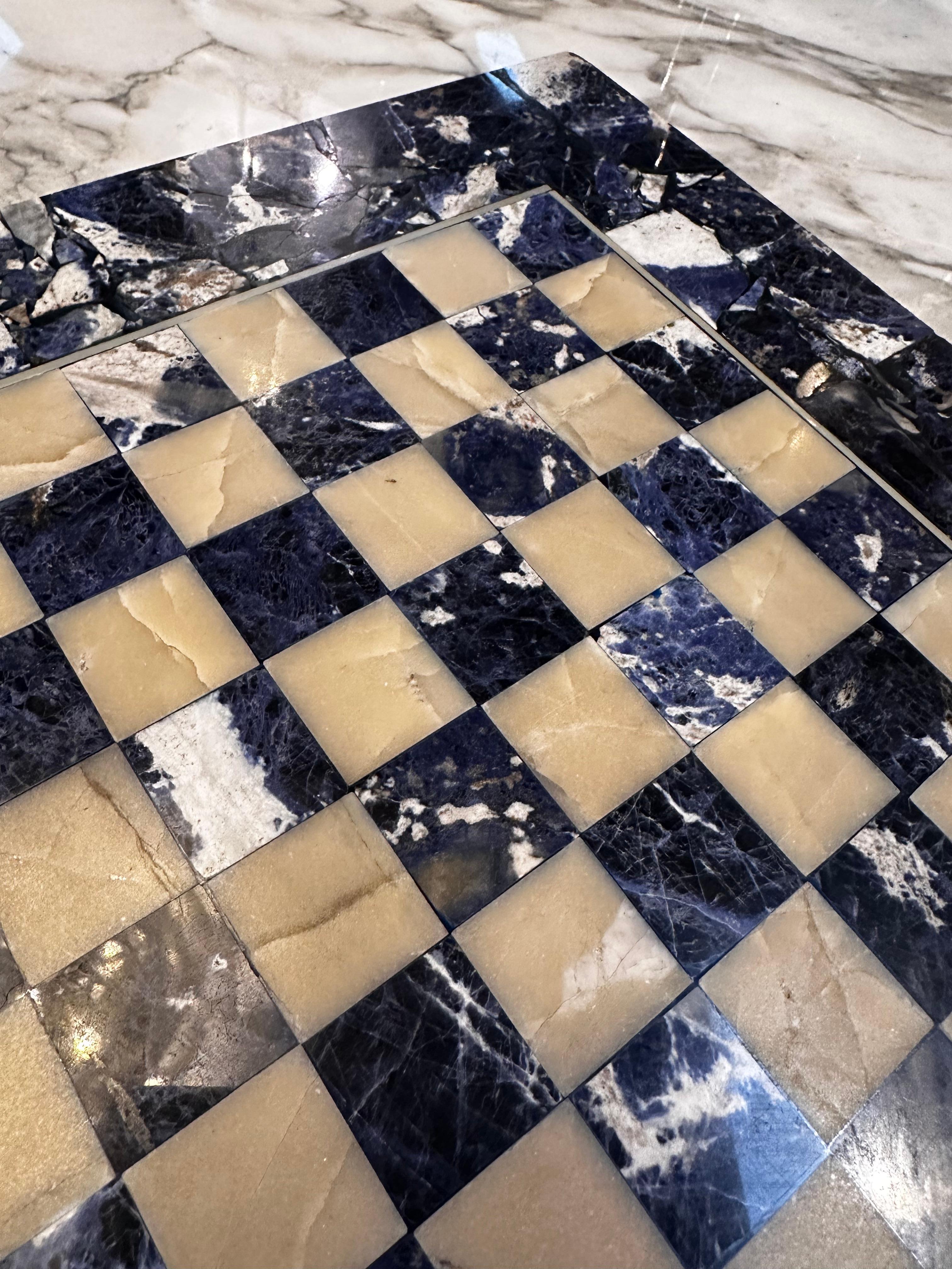 Fin du 20e siècle Planche d'échecs italienne Lapiz Lazuli des années 1980 en vente