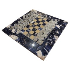 Scacchiera italiana d'epoca in lapislazzuli degli anni '80