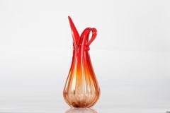 Vintage Italian Large Murano Glass Pitcher Orange and Red Crystal, Italy, 1960s