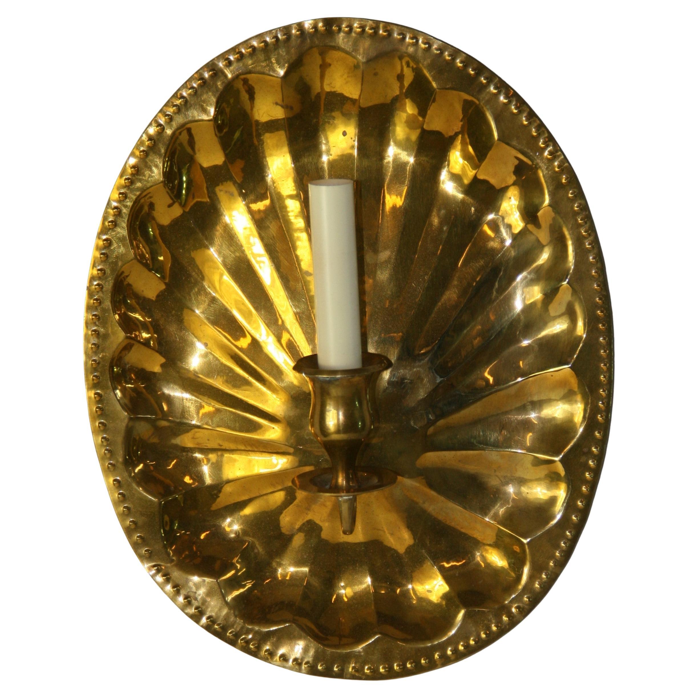 Vintage Italian Large Oval Brass Shell Sconces a Pair