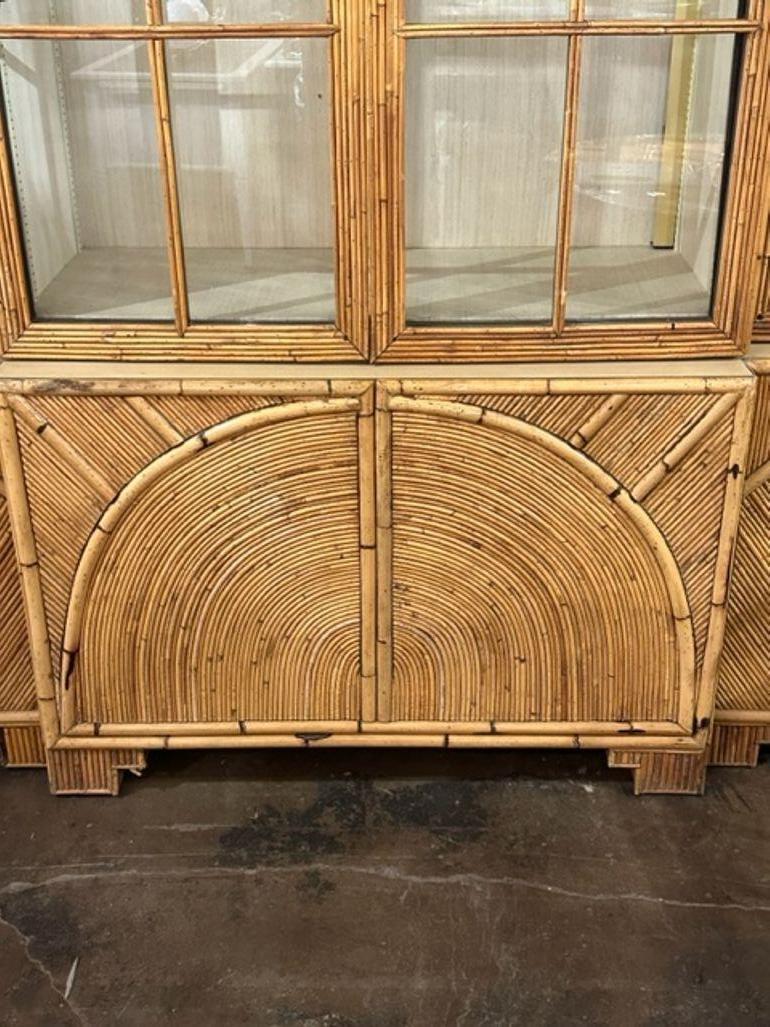 Vintage Italian Large Scale Bamboo Breakfront Cabinet In Good Condition In Dallas, TX