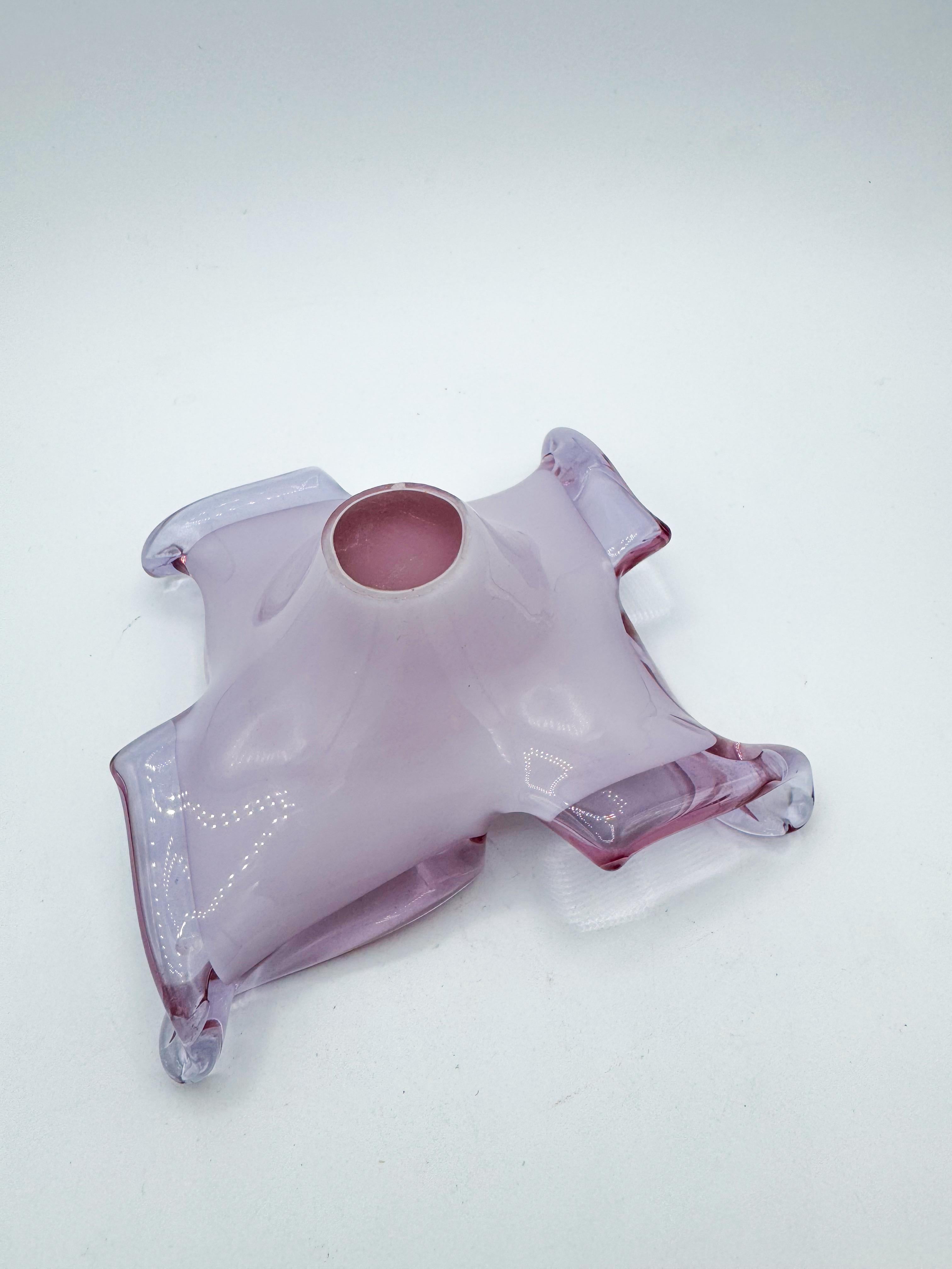 Blown Glass Vintage Italian Lavender Art Glass Dish with Swirled Edges by V.A.N. Crystal For Sale
