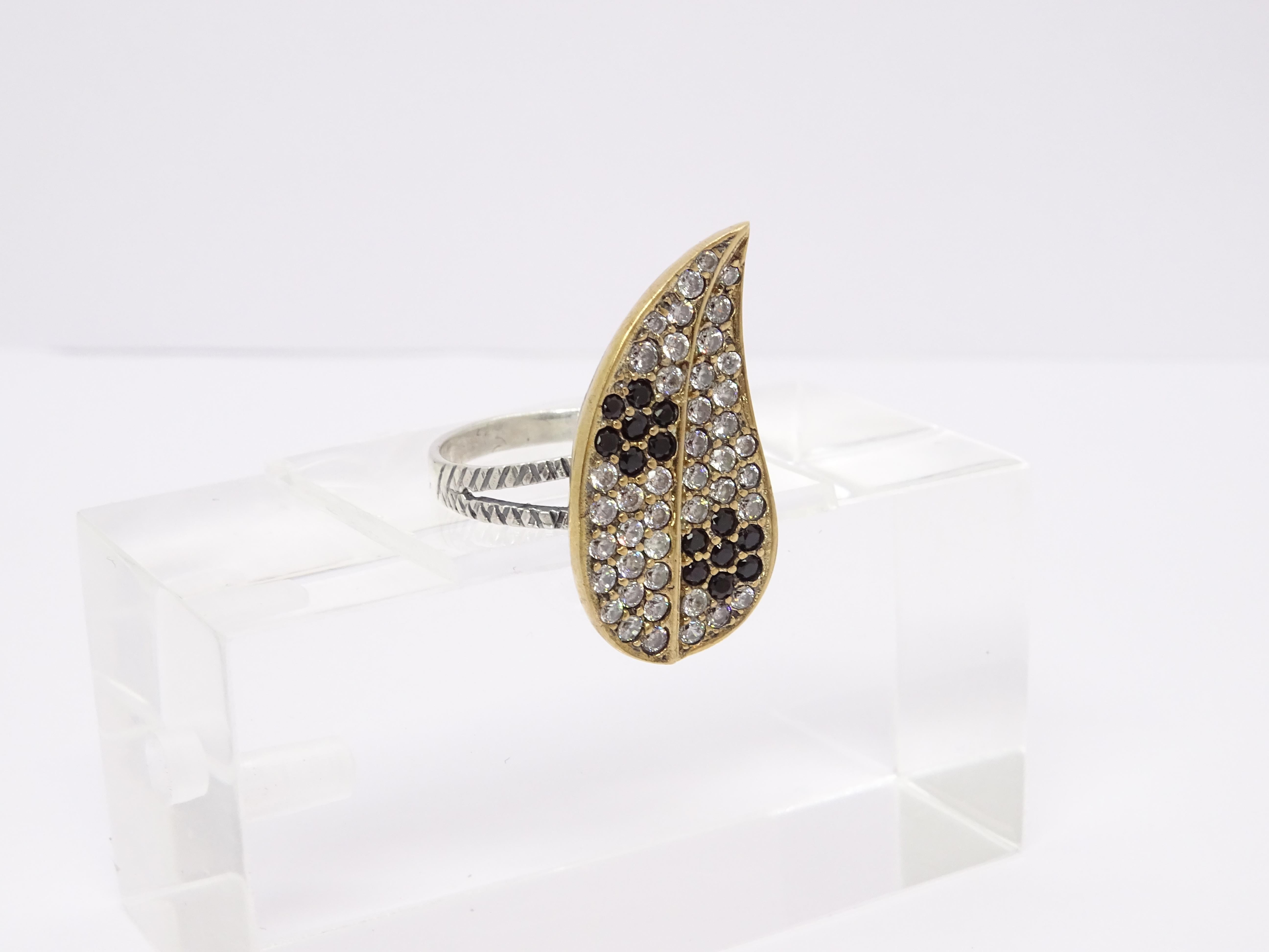 Vintage Italian “Leaf” Ring, Sterling Silver and Zirconia For Sale 4