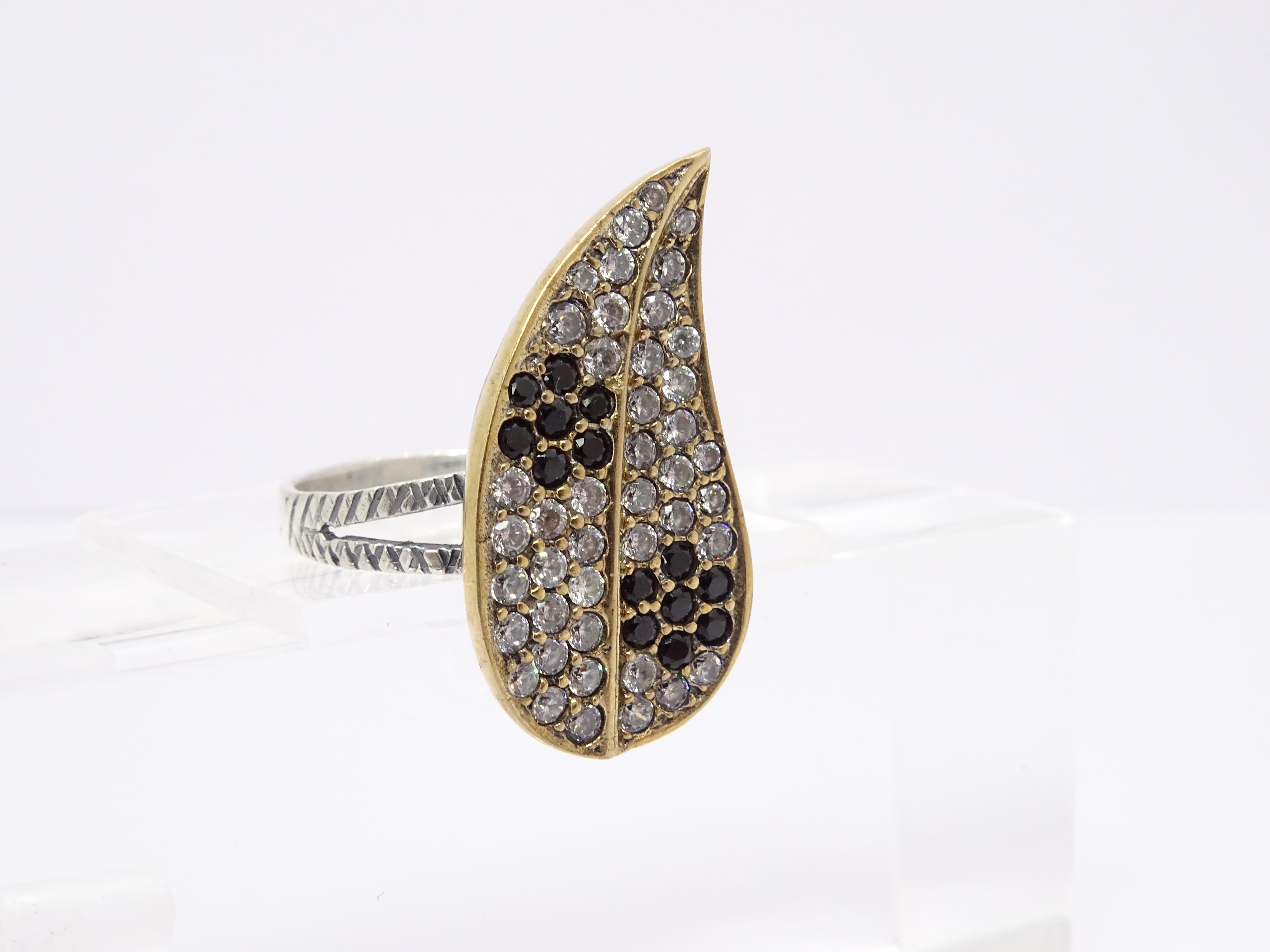 Vintage Italian “Leaf” Ring, Sterling Silver and Zirconia For Sale 5