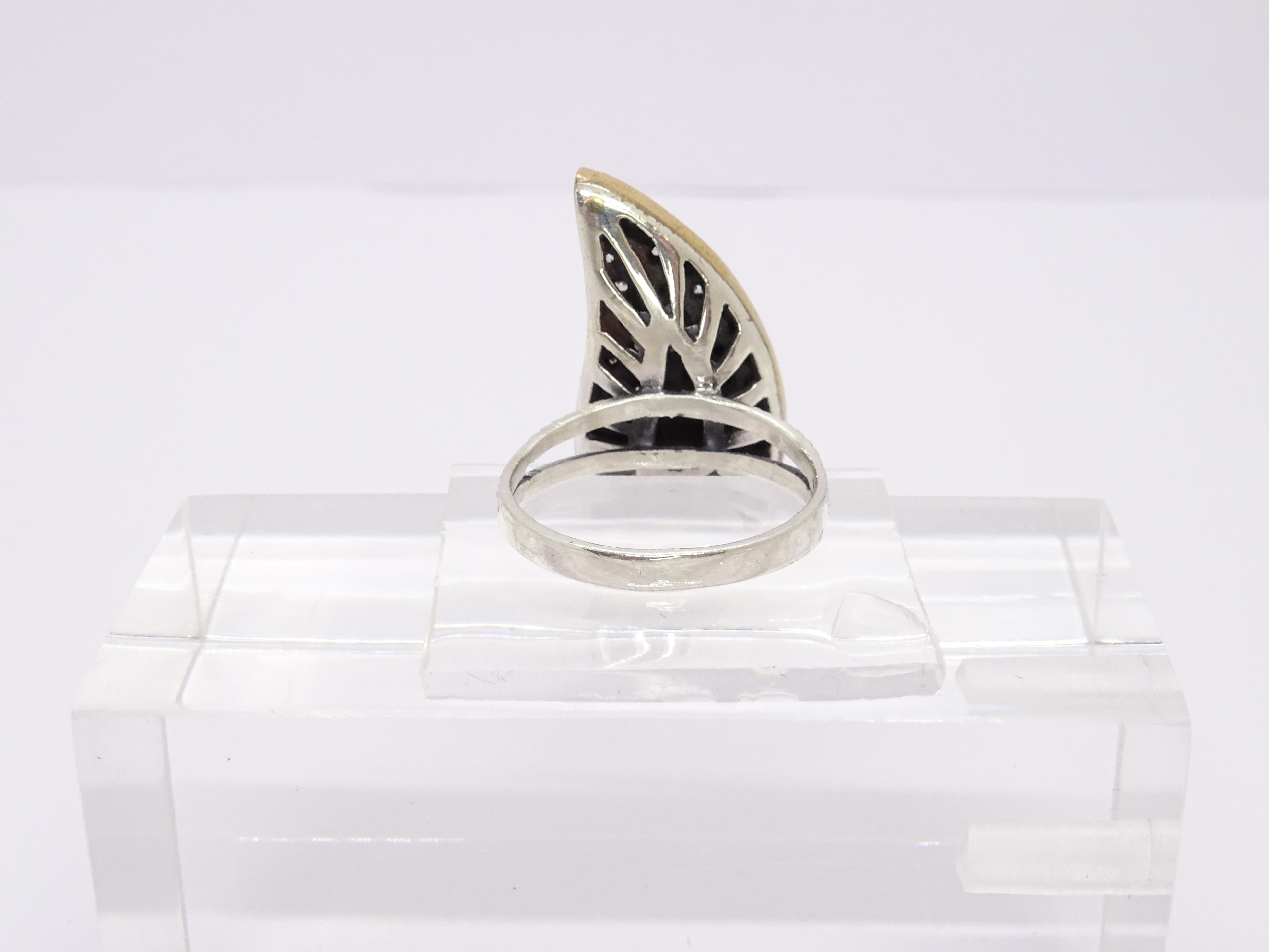 Vintage Italian “Leaf” Ring, Sterling Silver and Zirconia For Sale 8