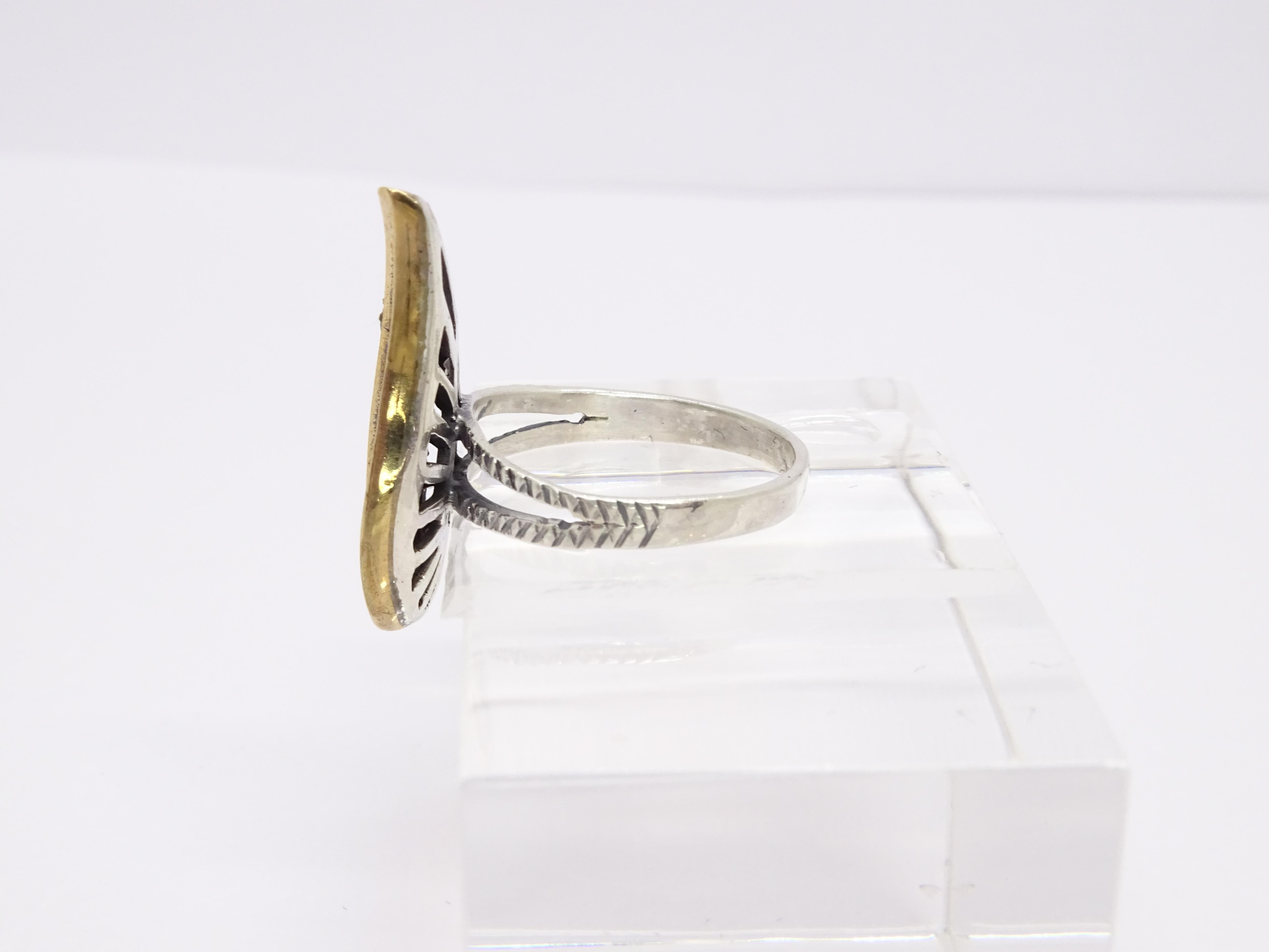 Vintage Italian “Leaf” Ring, Sterling Silver and Zirconia For Sale 9