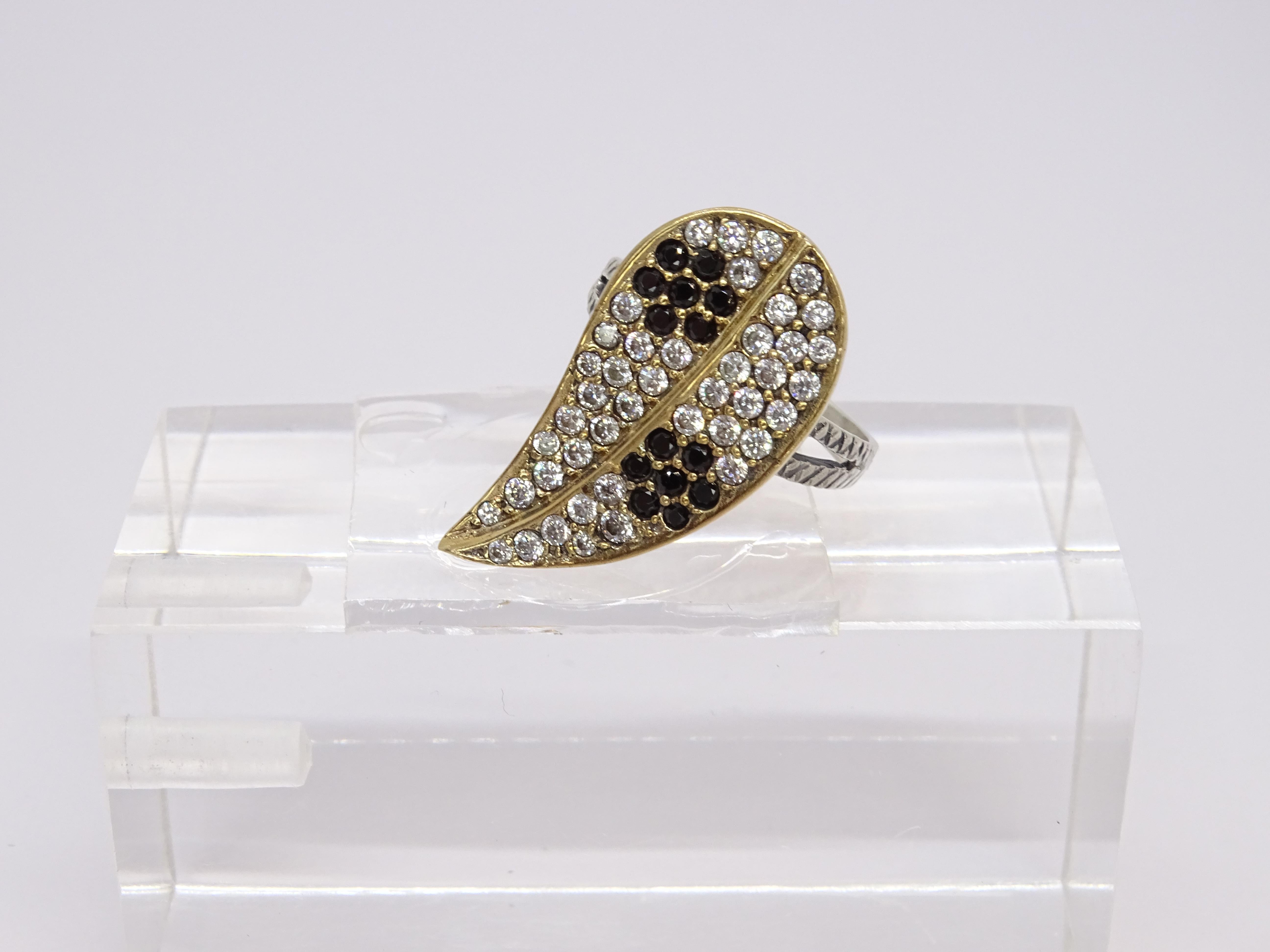 Vintage Italian “Leaf” Ring, Sterling Silver and Zirconia For Sale 13