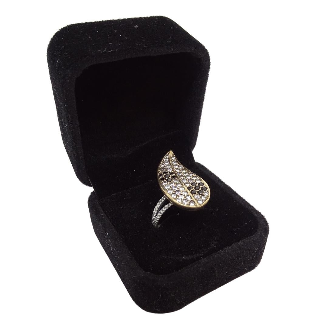 Vintage Italian “Leaf” Ring, Sterling Silver and Zirconia For Sale 14