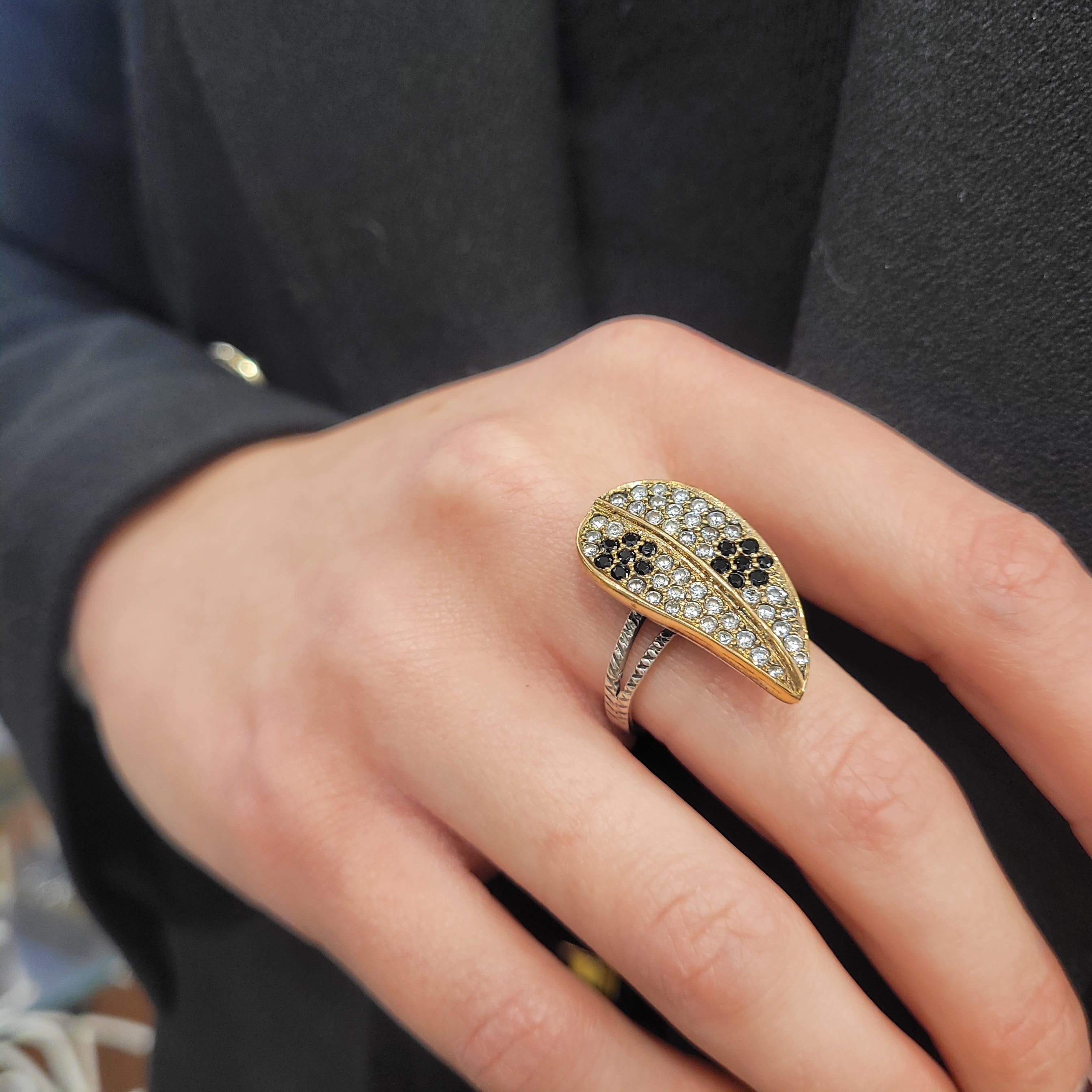 Modern Vintage Italian “Leaf” Ring, Sterling Silver and Zirconia For Sale