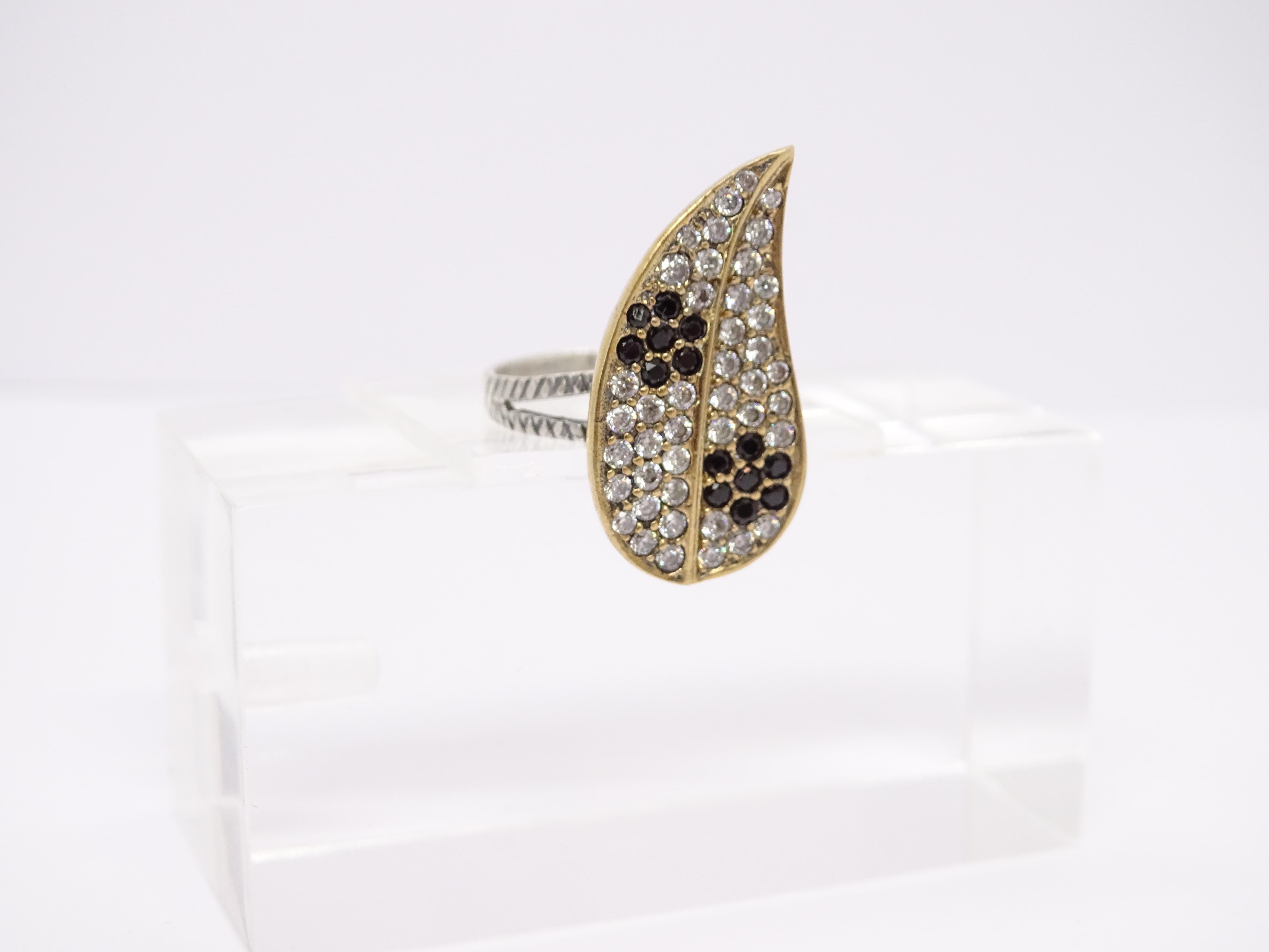 Vintage Italian “Leaf” Ring, Sterling Silver and Zirconia In Excellent Condition For Sale In VALLADOLID, ES