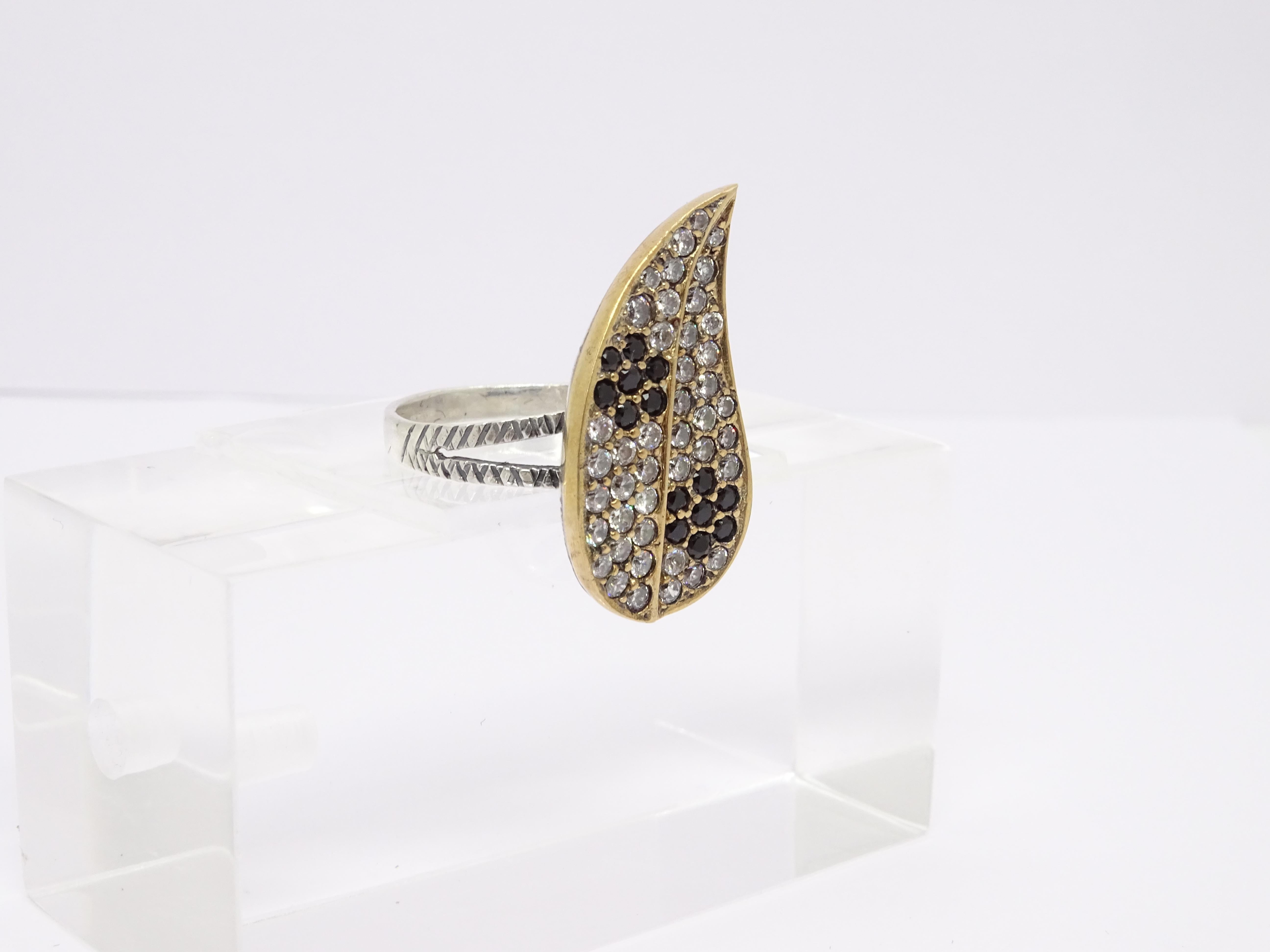 Vintage Italian “Leaf” Ring, Sterling Silver and Zirconia For Sale 3