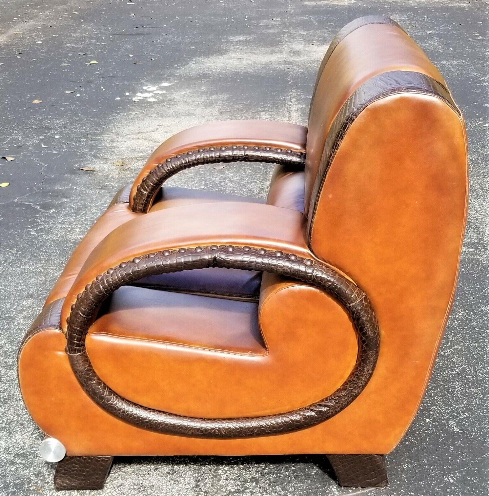 Hand-Crafted Vintage Italian Leather and Alligator Lounge Chair