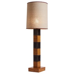 Vintage Italian Leather and Bamboo Table Lamp