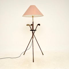 Vintage Italian Leather and Brass Floor Lamp
