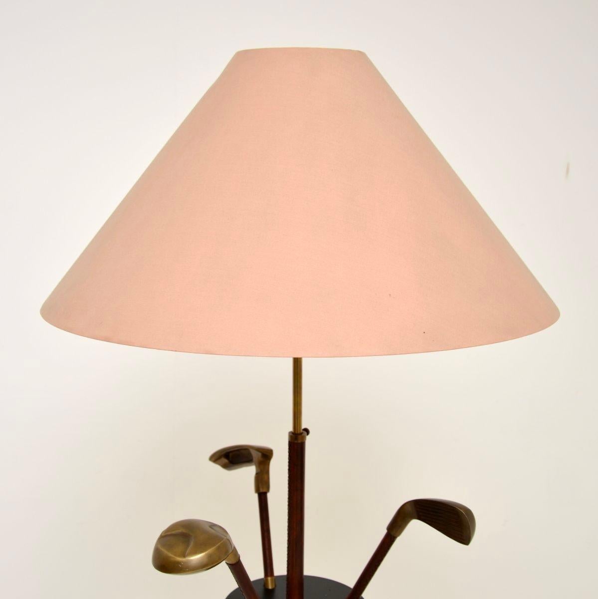Mid-Century Modern Vintage Italian Leather and Brass Floor Lamp For Sale