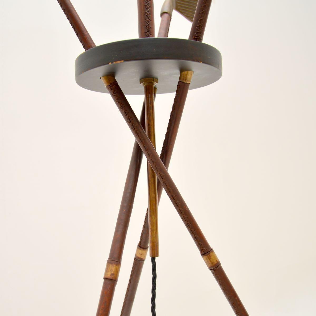 Late 20th Century Vintage Italian Leather and Brass Floor Lamp For Sale