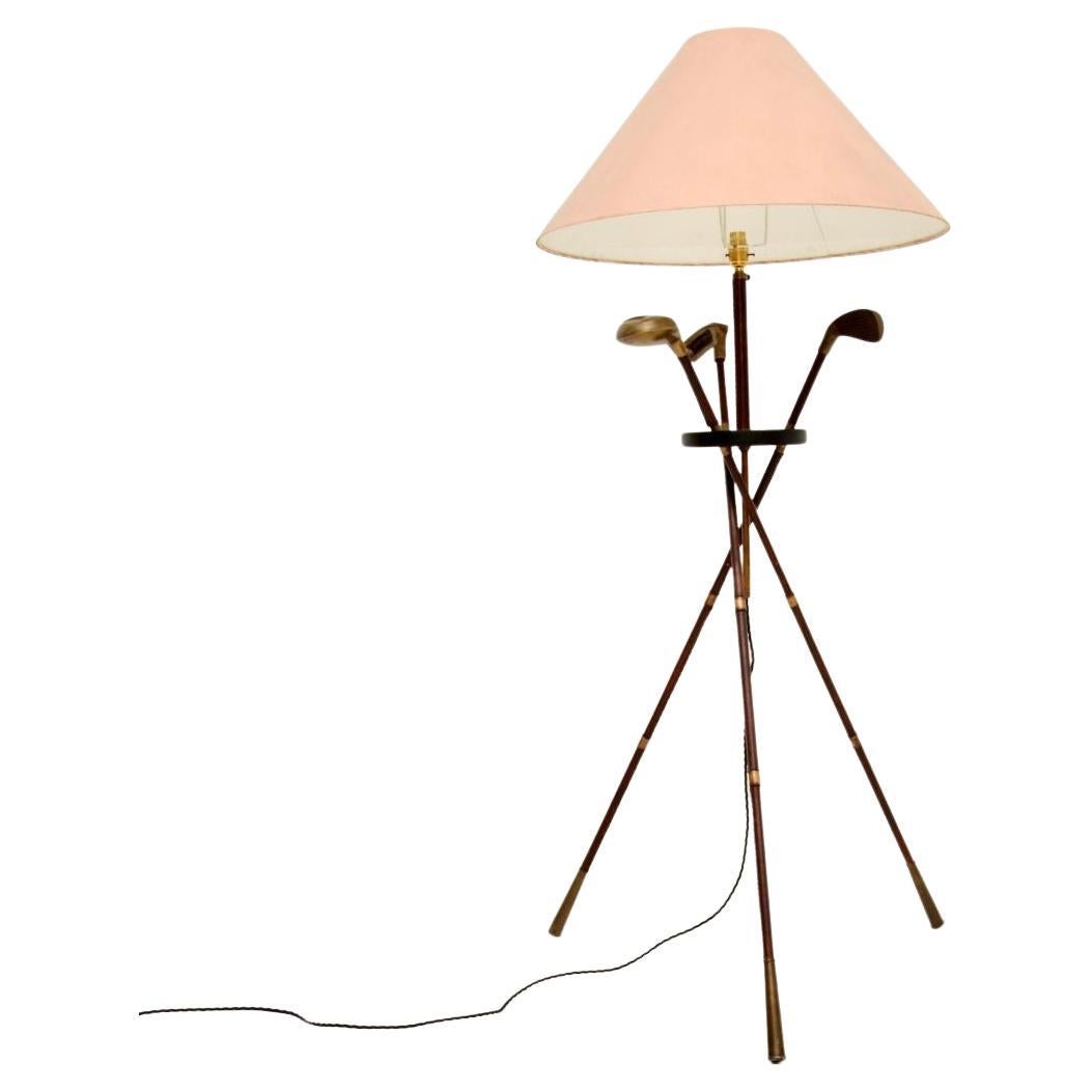 Vintage Italian Leather and Brass Floor Lamp For Sale