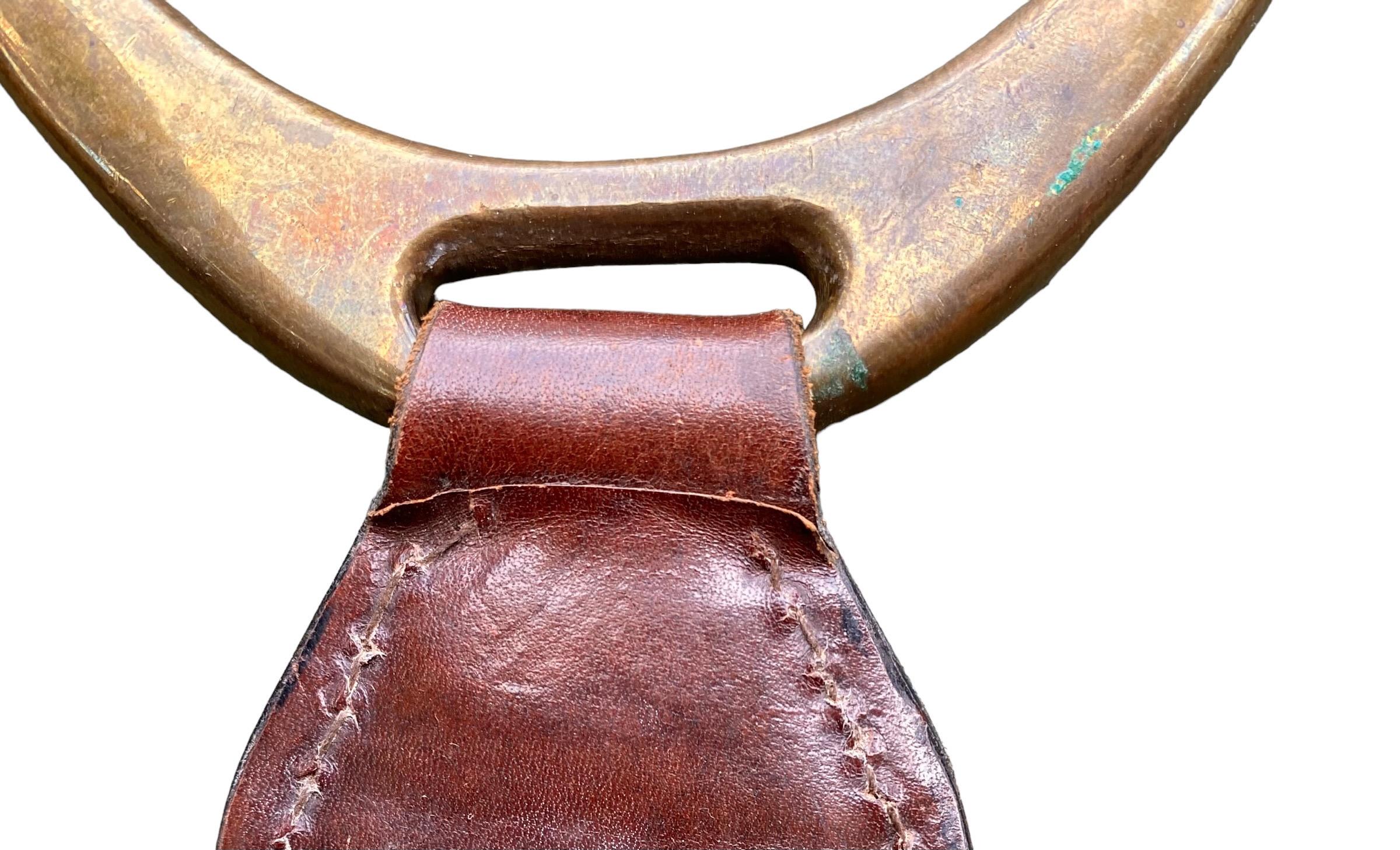 Mid-Century Modern Vintage Italian Leather and Brass Stirrup’s  For Sale