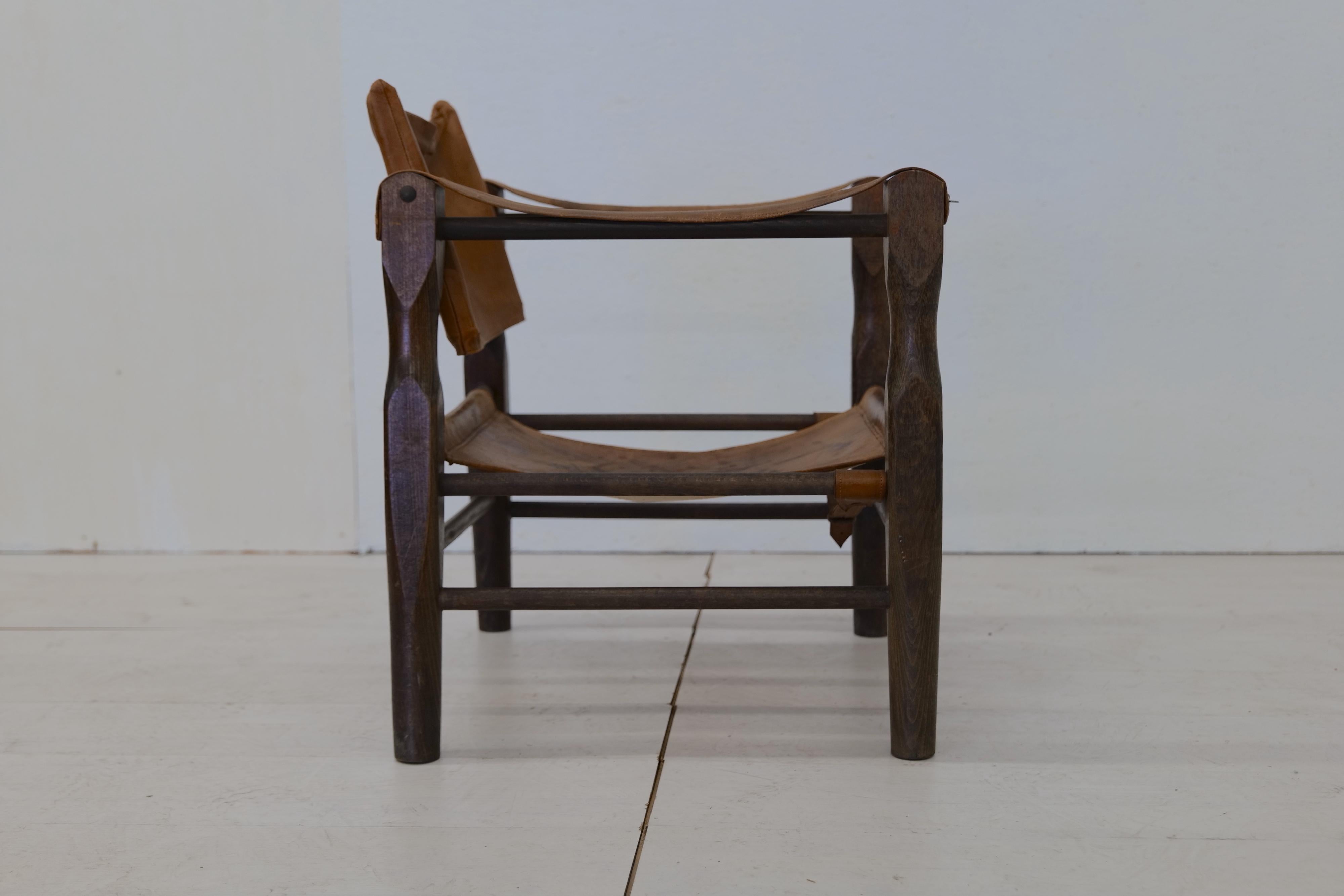 Vintage Italian Leather and Wood Safari Chair, 1970s For Sale 3