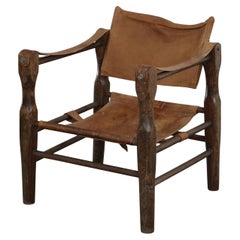 Vintage Italian Leather and Wood Safari Chair, 1970s