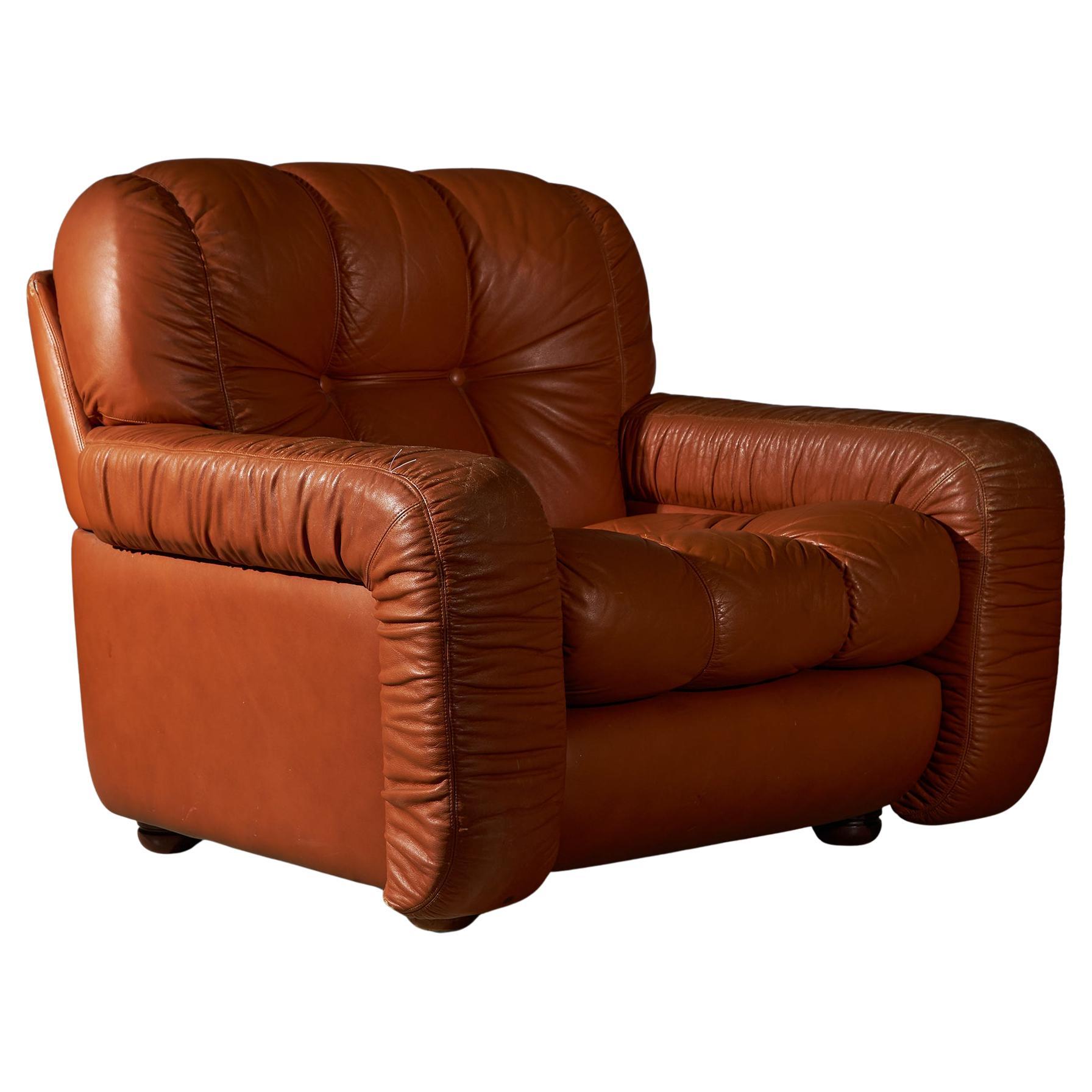 Sillón de cuero italiano vintage años 70