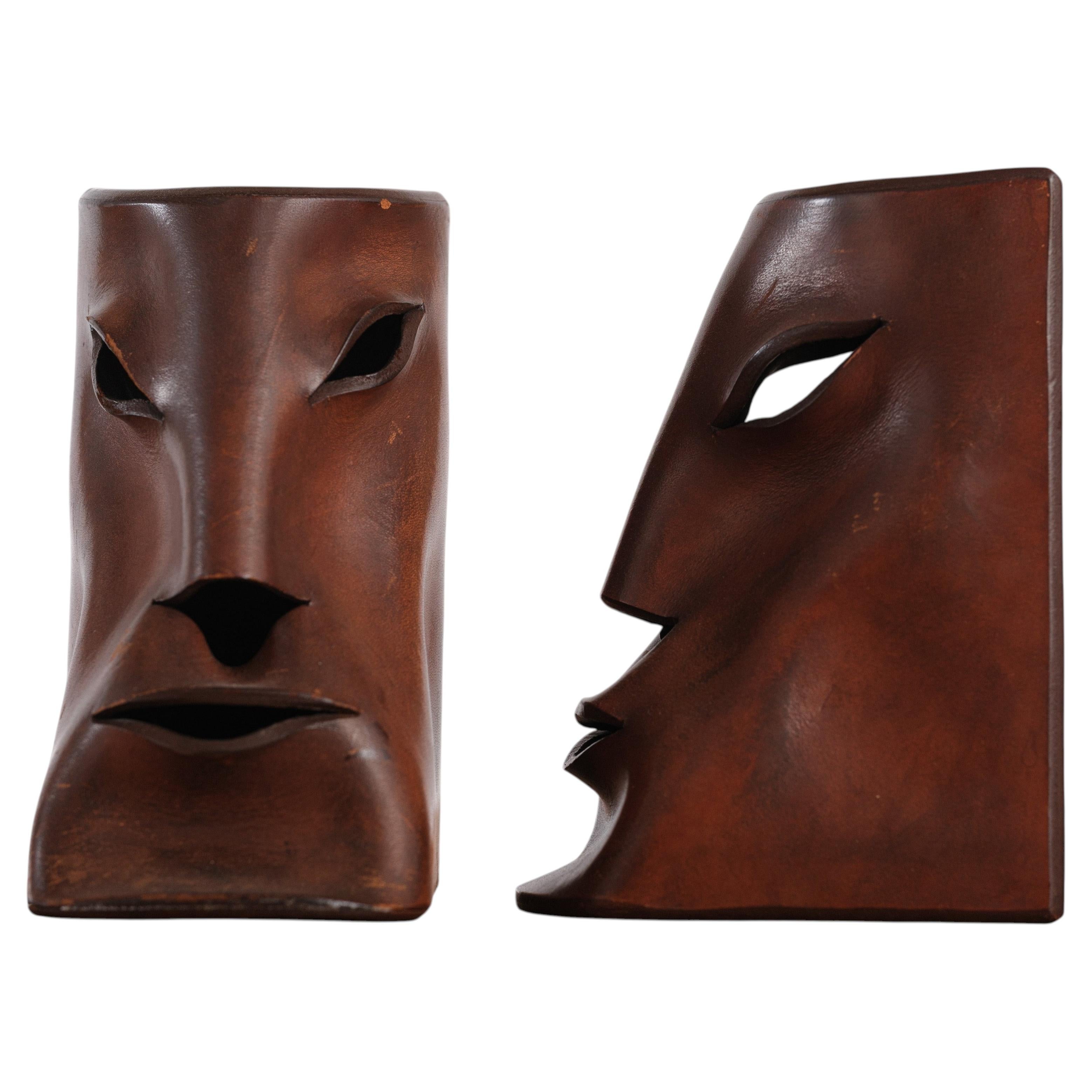 Vintage Italian Leather Bookends For Sale