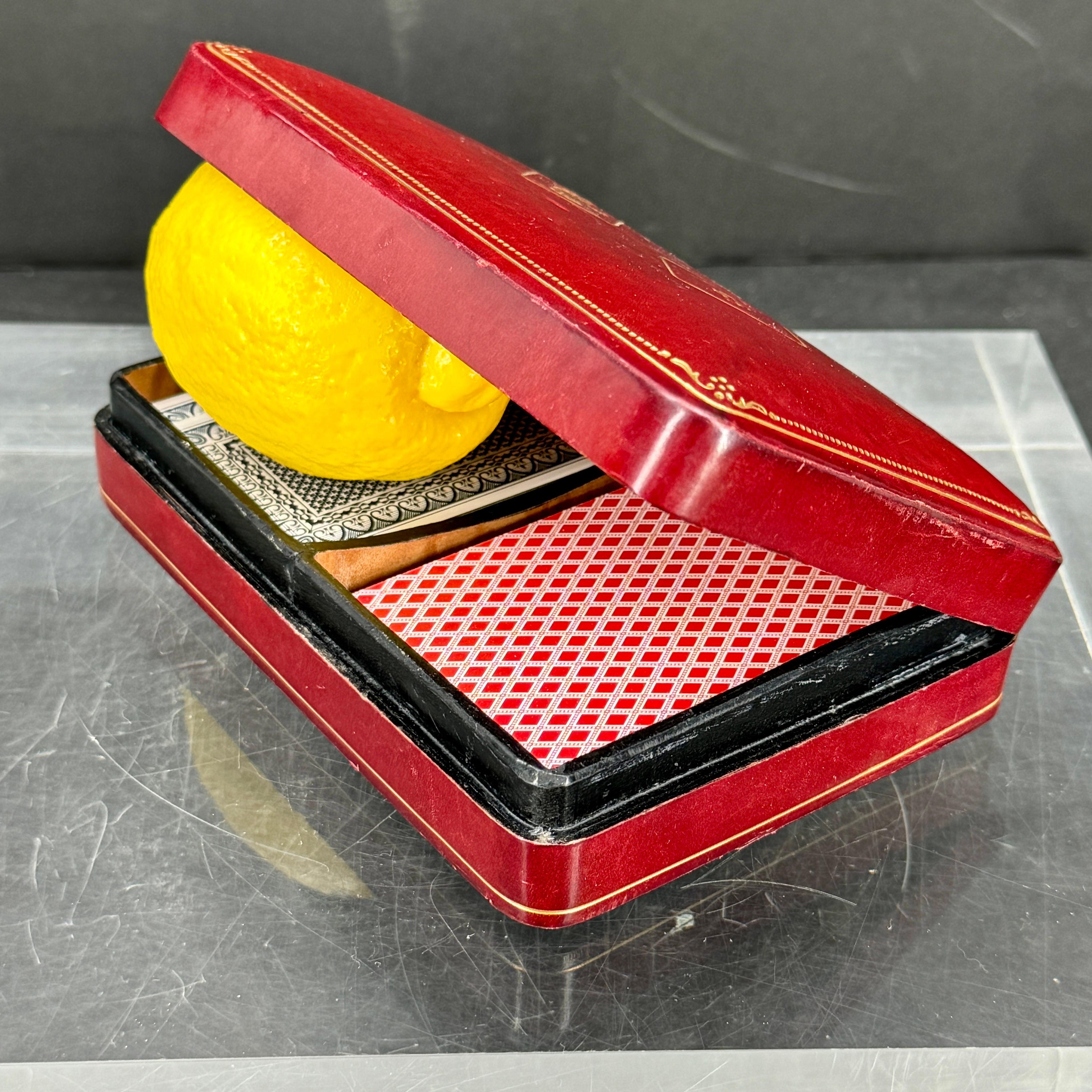 Vintage Italian Leather Box for Two Deck of Cards For Sale 5
