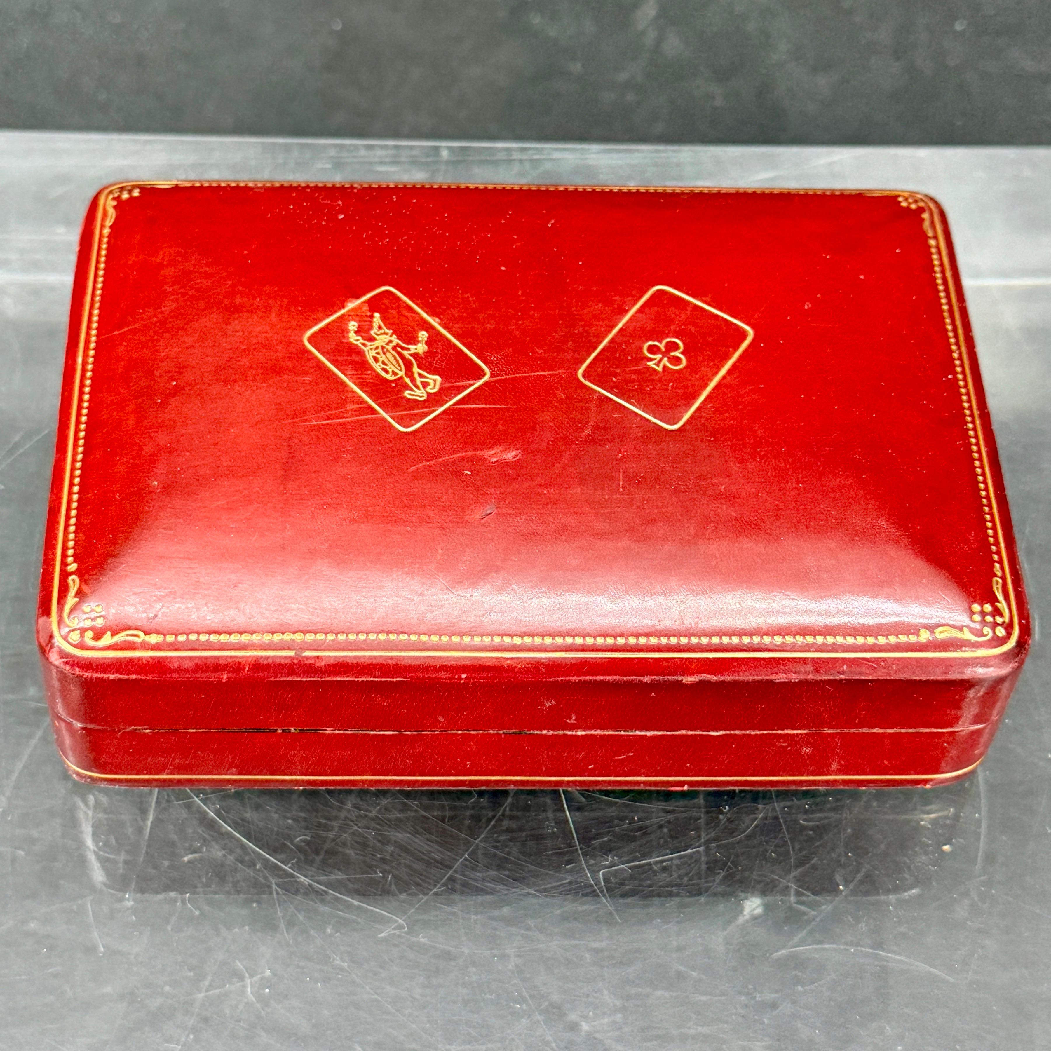 Mid-Century Modern Vintage Italian Leather Box for Two Deck of Cards For Sale