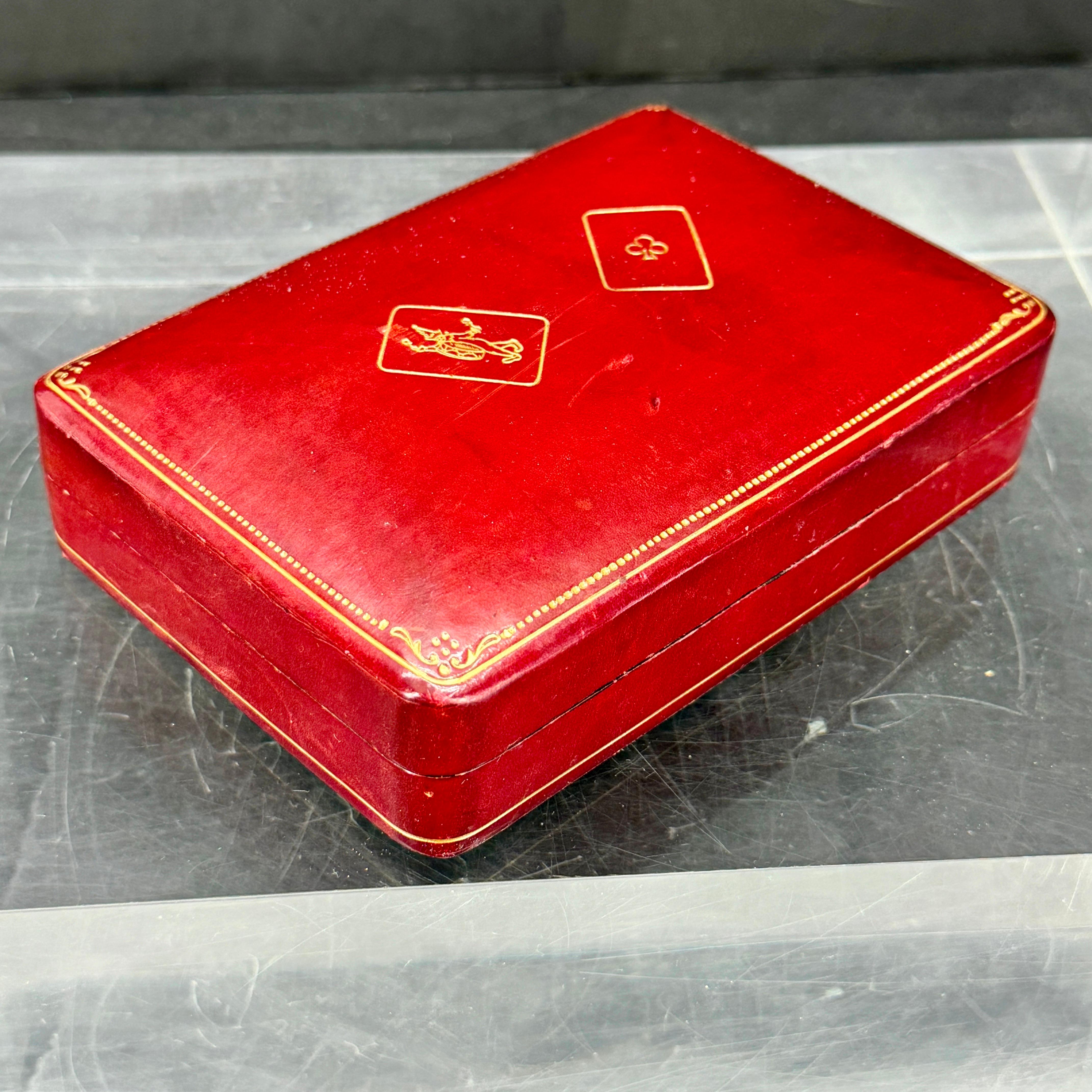 Embossed Vintage Italian Leather Box for Two Deck of Cards For Sale