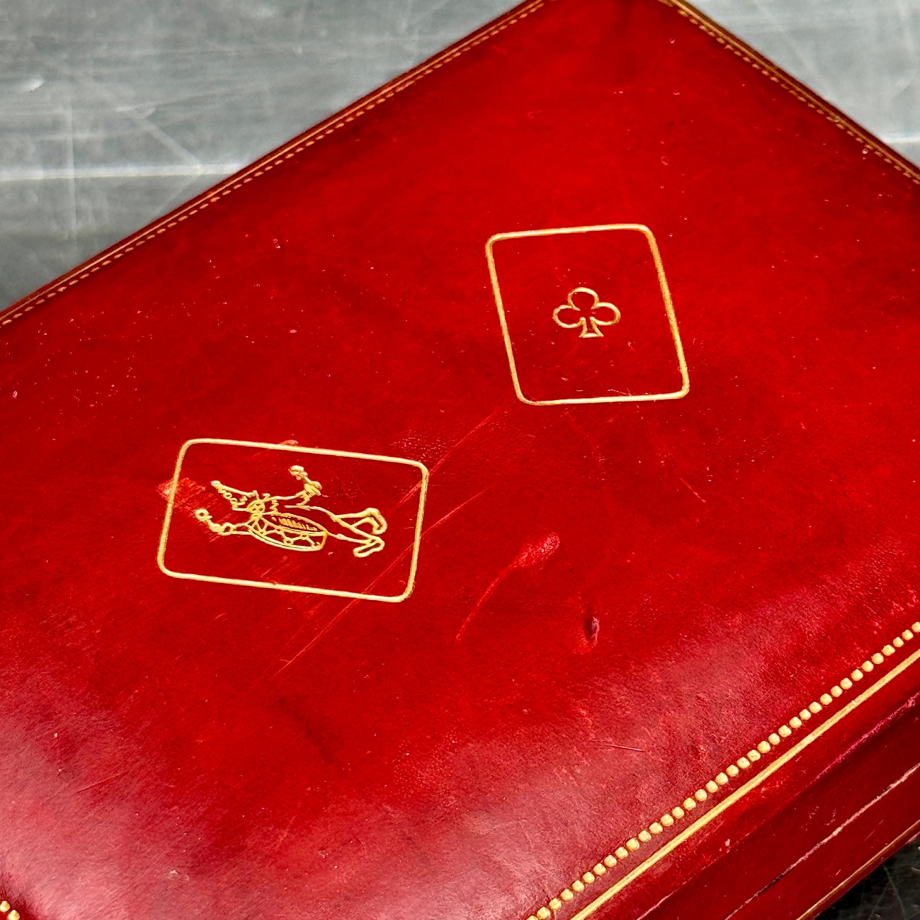 Vintage Italian Leather Box for Two Deck of Cards In Good Condition For Sale In Haddonfield, NJ