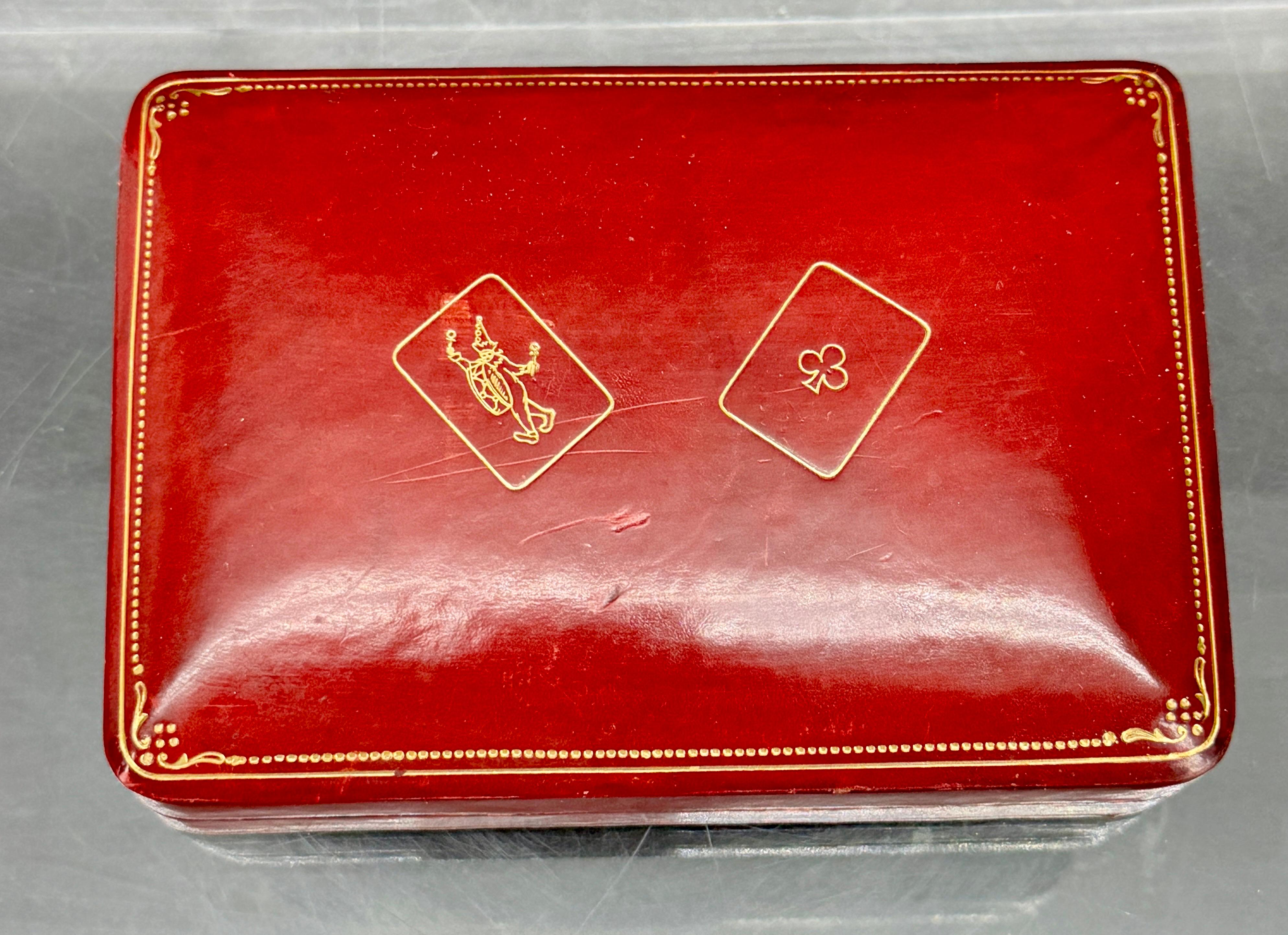 20th Century Vintage Italian Leather Box for Two Deck of Cards For Sale