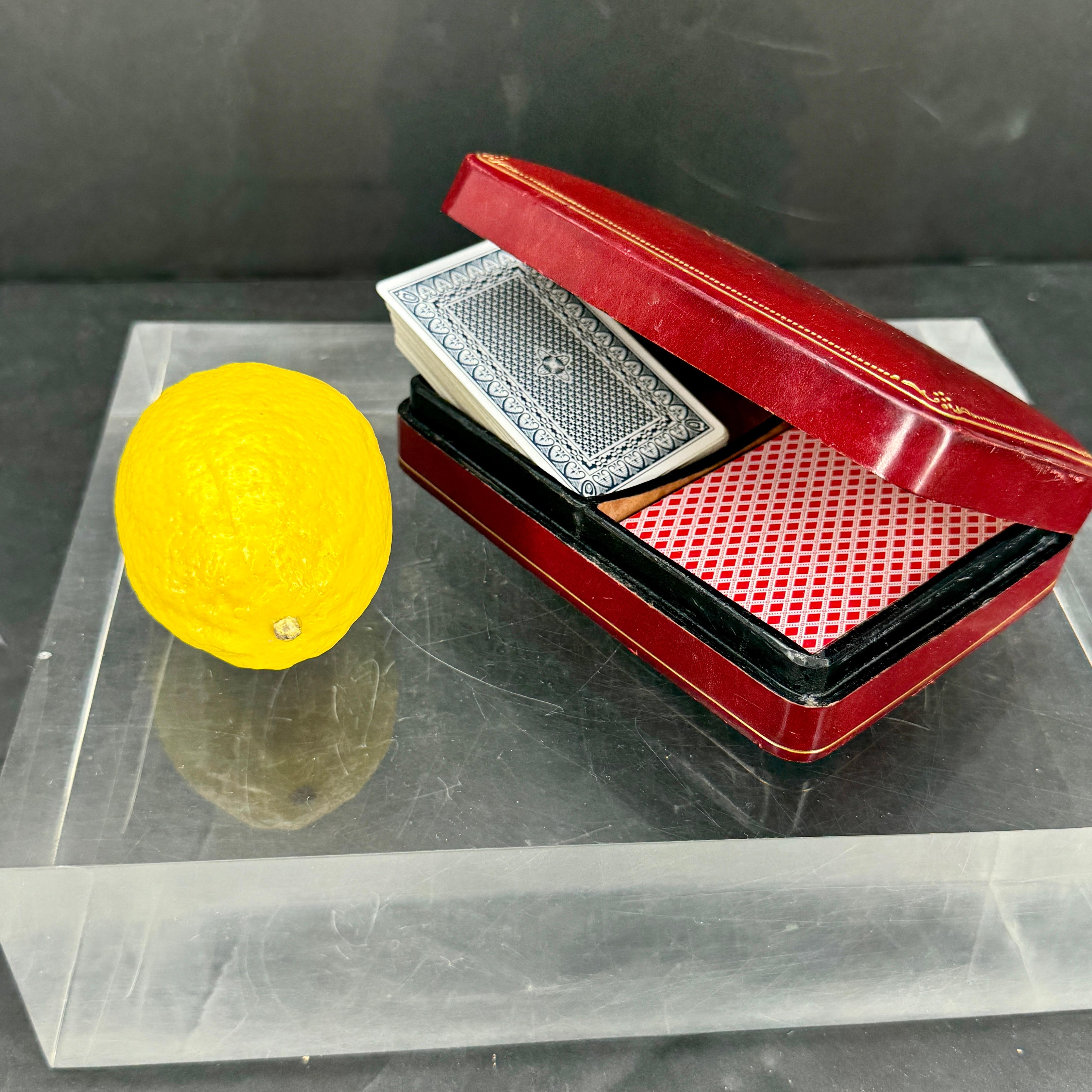 Vintage Italian Leather Box for Two Deck of Cards For Sale 3