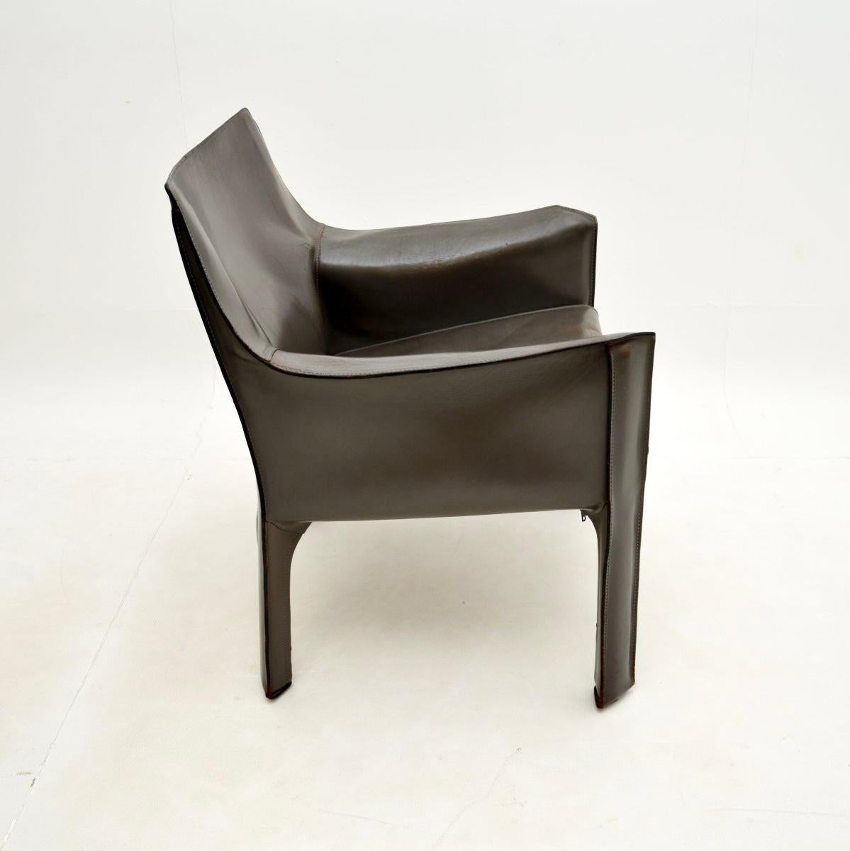 Sillón CAB de cuero italiano vintage de Mario Bellini Moderno de mediados de siglo en venta