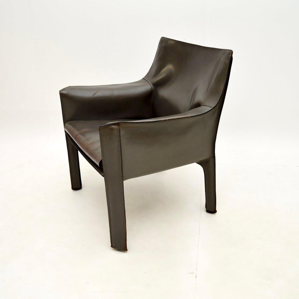 Sillón CAB de cuero italiano vintage de Mario Bellini Británico en venta