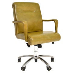 Vintage Italian Leather & Chrome Swivel Desk Chair