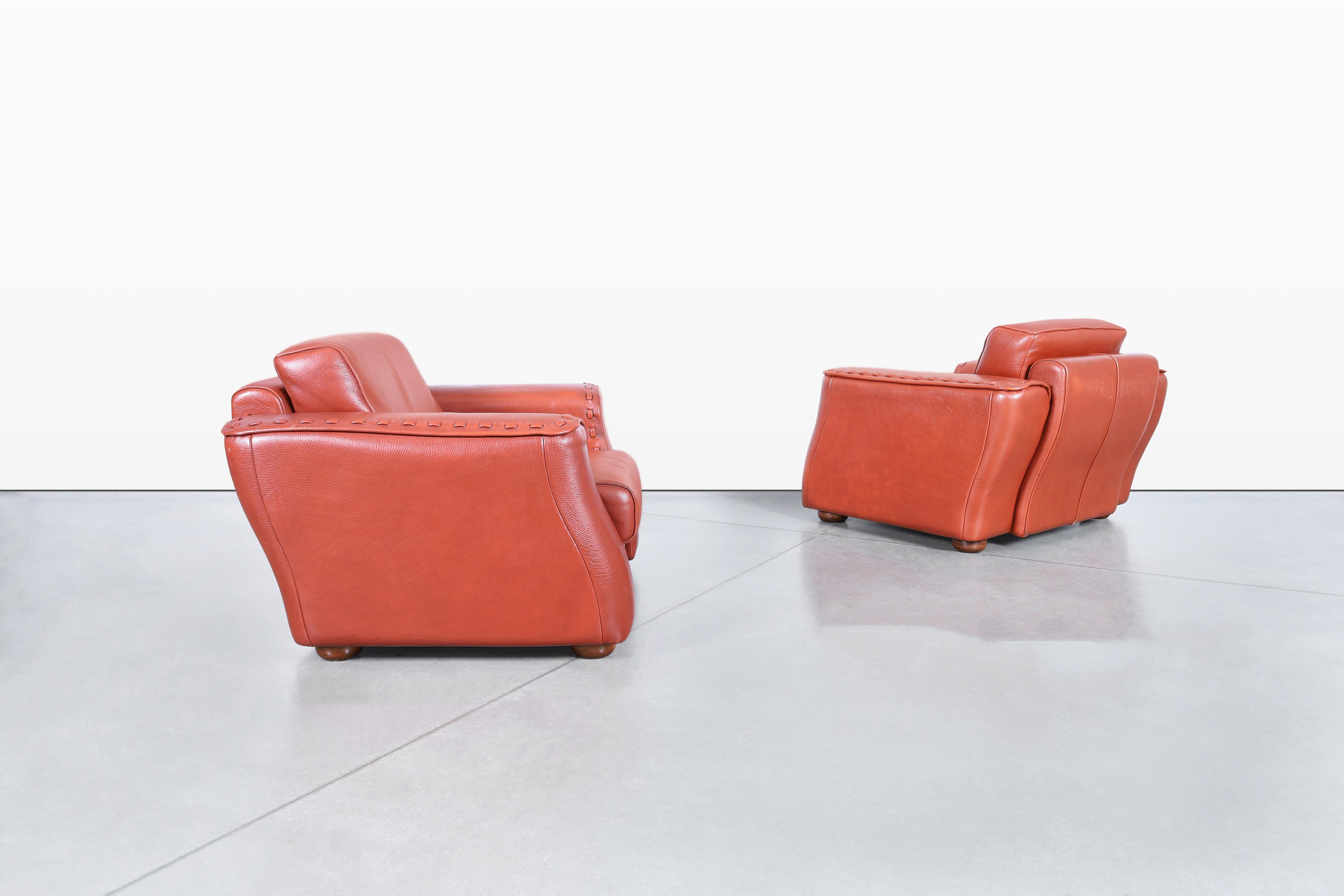 Mid-Century Modern Vintage Italian Leather Club Chairs by Formenti For Sale