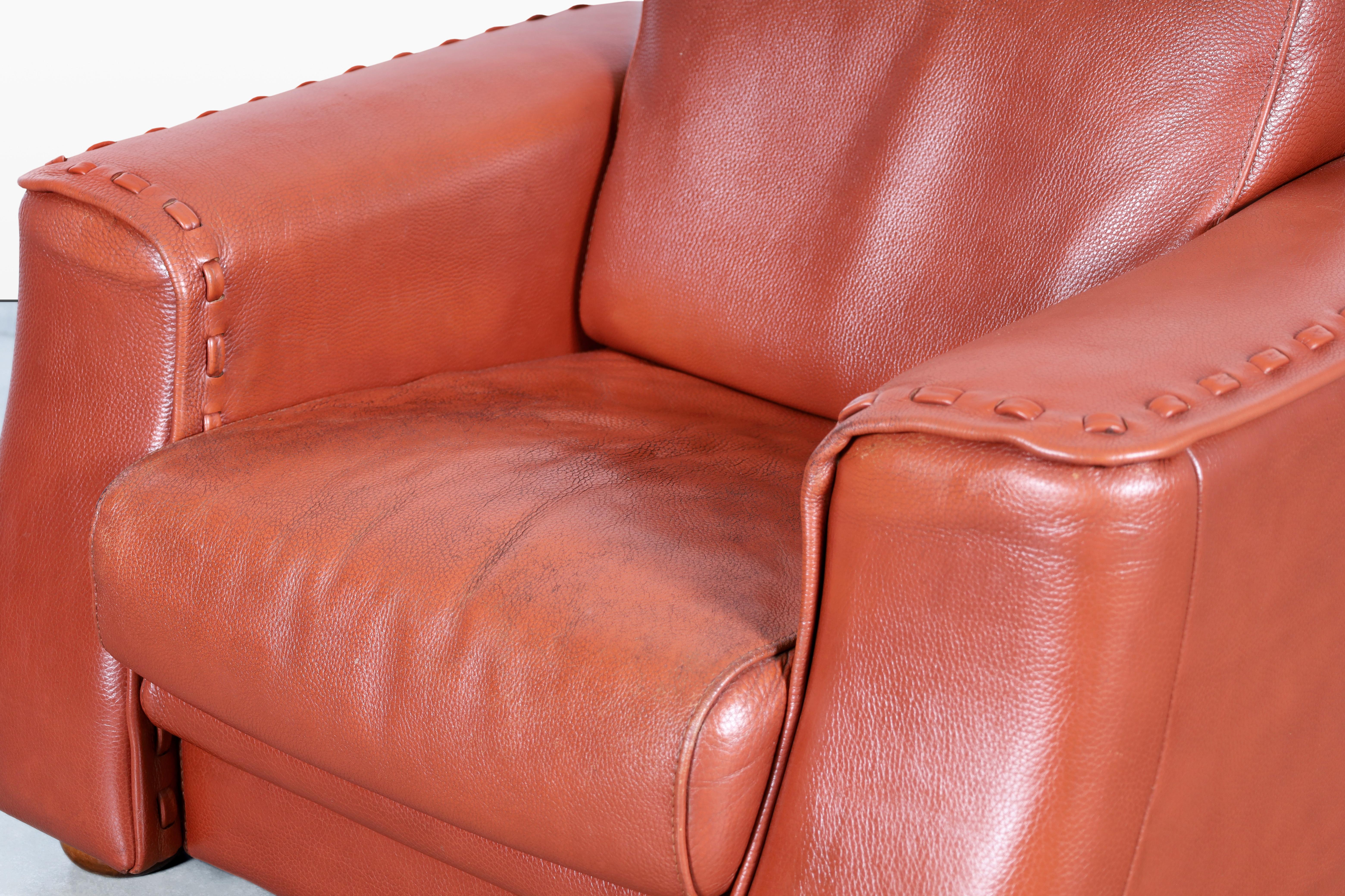 Vintage Italian Leather Club Chairs by Formenti For Sale 2