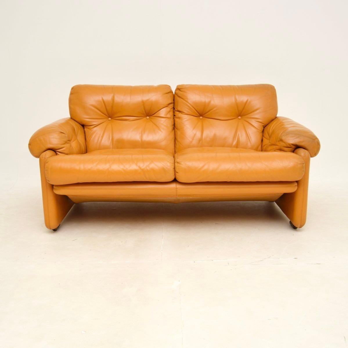 Mid-Century Modern Vintage Italian Leather Coronado Sofa and Stool by C&B Italia For Sale