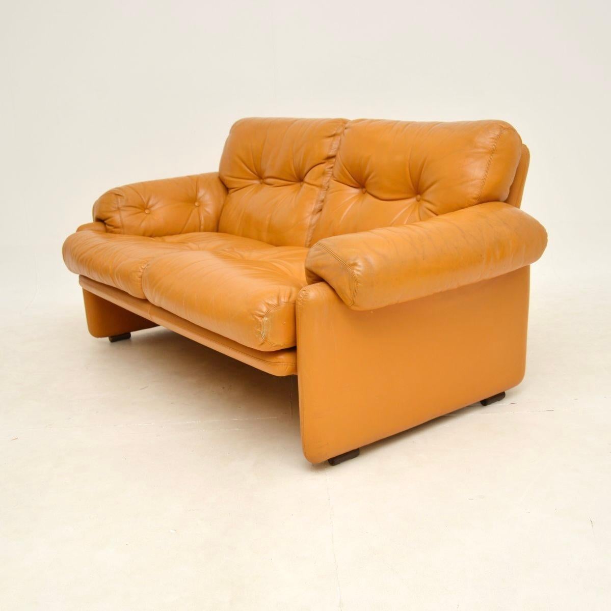 Late 20th Century Vintage Italian Leather Coronado Sofa and Stool by C&B Italia For Sale