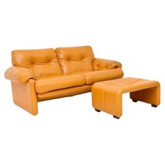 Used Italian Leather Coronado Sofa and Stool by C&B Italia